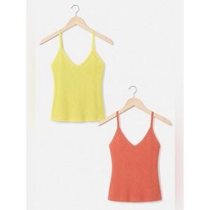 5/$35  Destined Womens Tank Tops 2 Sz S M Peach Light Yellow Ribbed Knit Cropped